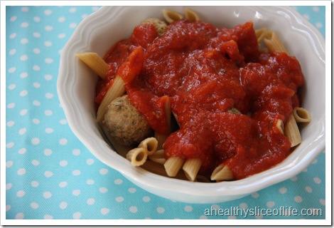 penne and turkey meatballs