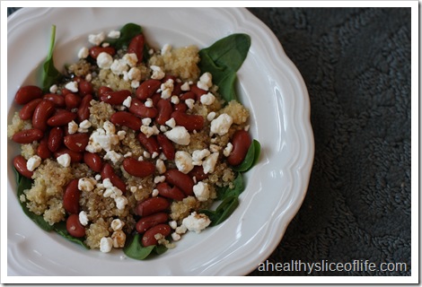 spinach, quinoa, kidney beans and goat cheese