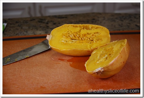 how to cook a spaghetti squash- sliced in half