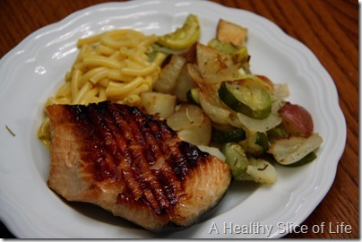 Grilled salmon and roasted vegetables