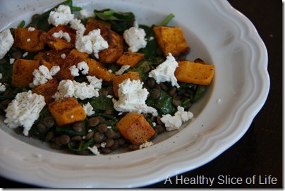 spinach lentils goat cheese and butternut squash