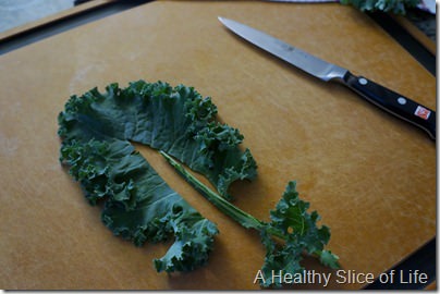 overnight kale salad- de-ribbing kale