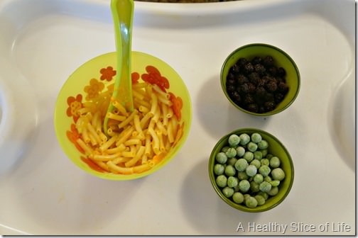 munchkin meals- odd toddler combos- frozen blueberries
