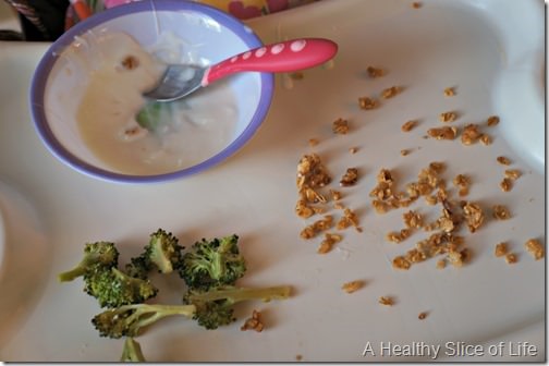 munchkin meals- odd toddler combos- granola and broccoli