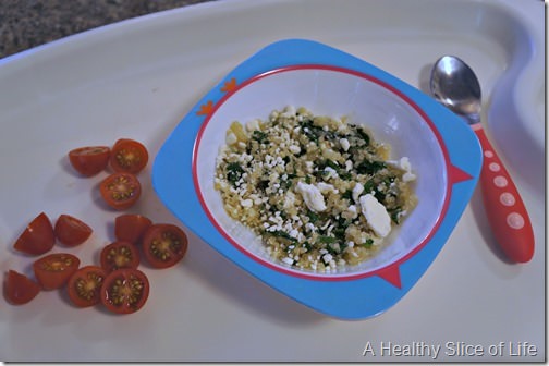 munchkin meals- odd toddler combos- quinoa and spinach