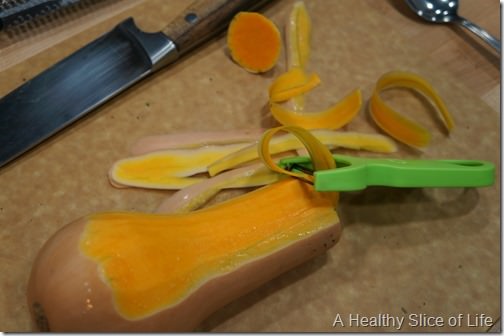 Chef Alyssa's Kitchen Cooking Class Atherton Mill- peel the butternut squash
