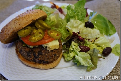 22 weeks pregnant meals- vegan bean burger and salad