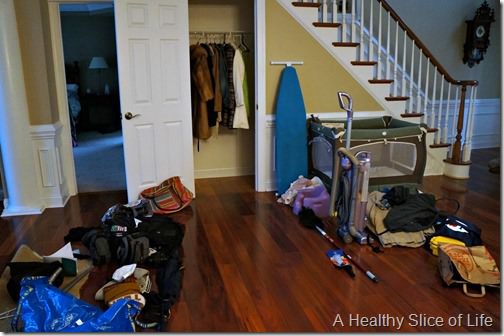 home organization challenge- coat closet- during