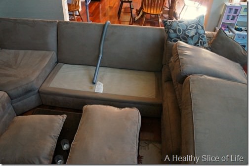 home organization challenge- couch- during