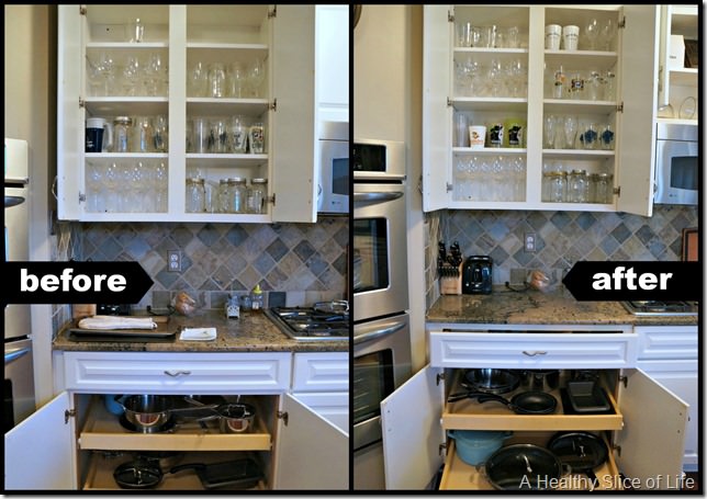 kitchen organization- cabinet 1 before and after