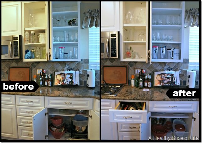 kitchen organization- cabinet 2 before and after