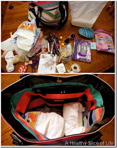 organization challenge day 2- diaper bag before & after
