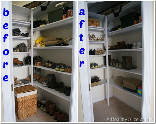 shoe closet organization- before and after