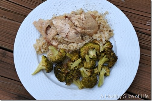 whole crockpot chicken and roasted broccoli