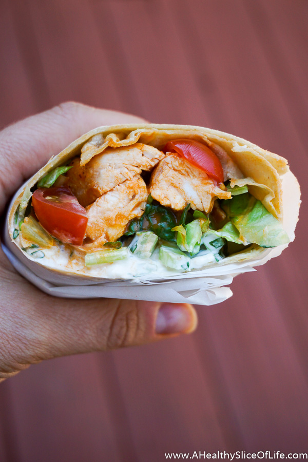 Buffalo Chicken Wraps with Homemade Greek Yogurt Blue Cheese Dressing