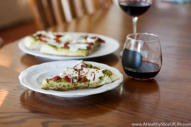 grilled pizza with wine