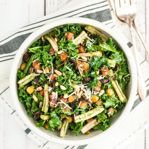 Kale Pesto Salad with Roasted Butternut Squash and Chickpeas