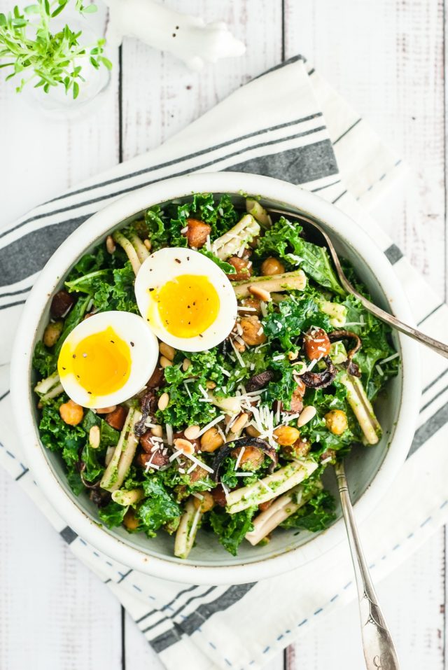 Kale Pesto Salad with Roasted Butternut Squash and Chickpeas