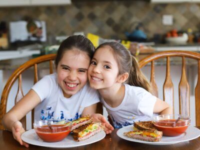 girls eating soup and sandwich