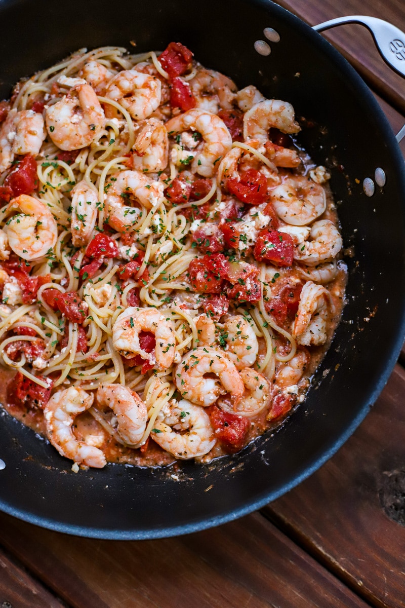 A Healthy Slice of Life - dinner - Greek shrimp pasta with feta