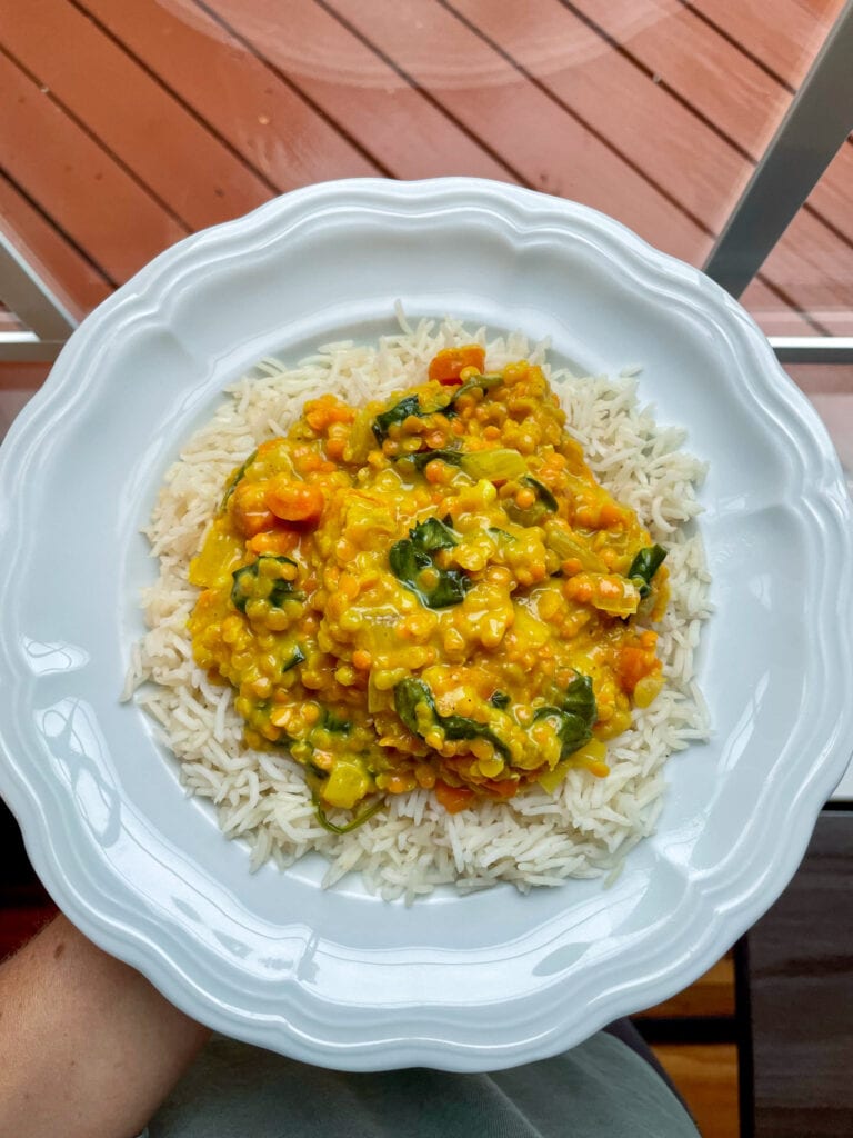 Red Lentil Coconut and Carrot Curry over Cauliflower Rice
