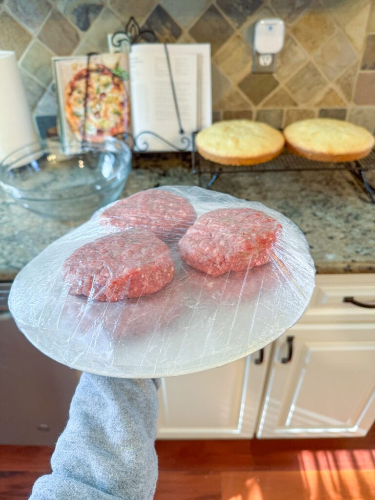 patties wrapped in shower cap