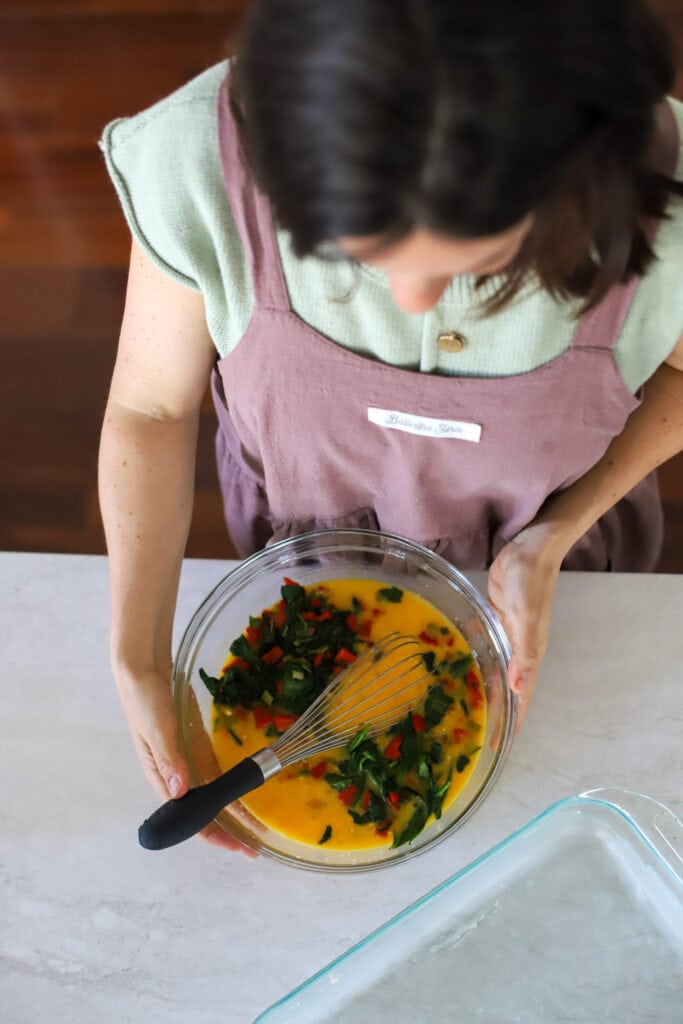 mix eggs and other ingredients in bowl