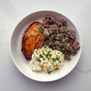 Viral Sweet Potato Ground Beef Cottage Cheese Bowl