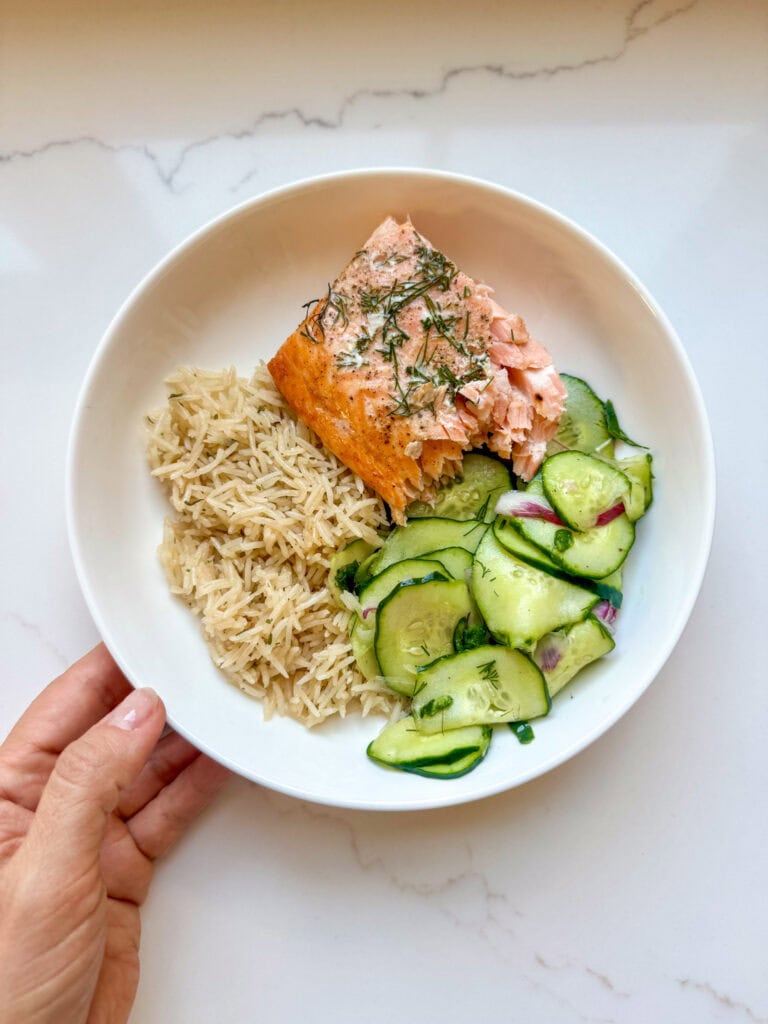 salmon rice cucumber salad