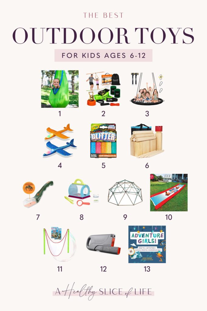 Best Outdoor Toys For Kids Best outdoor toys for kids: 13 numbered gifts in post order, including Sky Nook Hanging Hideaway, Slack Line, Spider Web Swing and LED Airplane 2-Pack